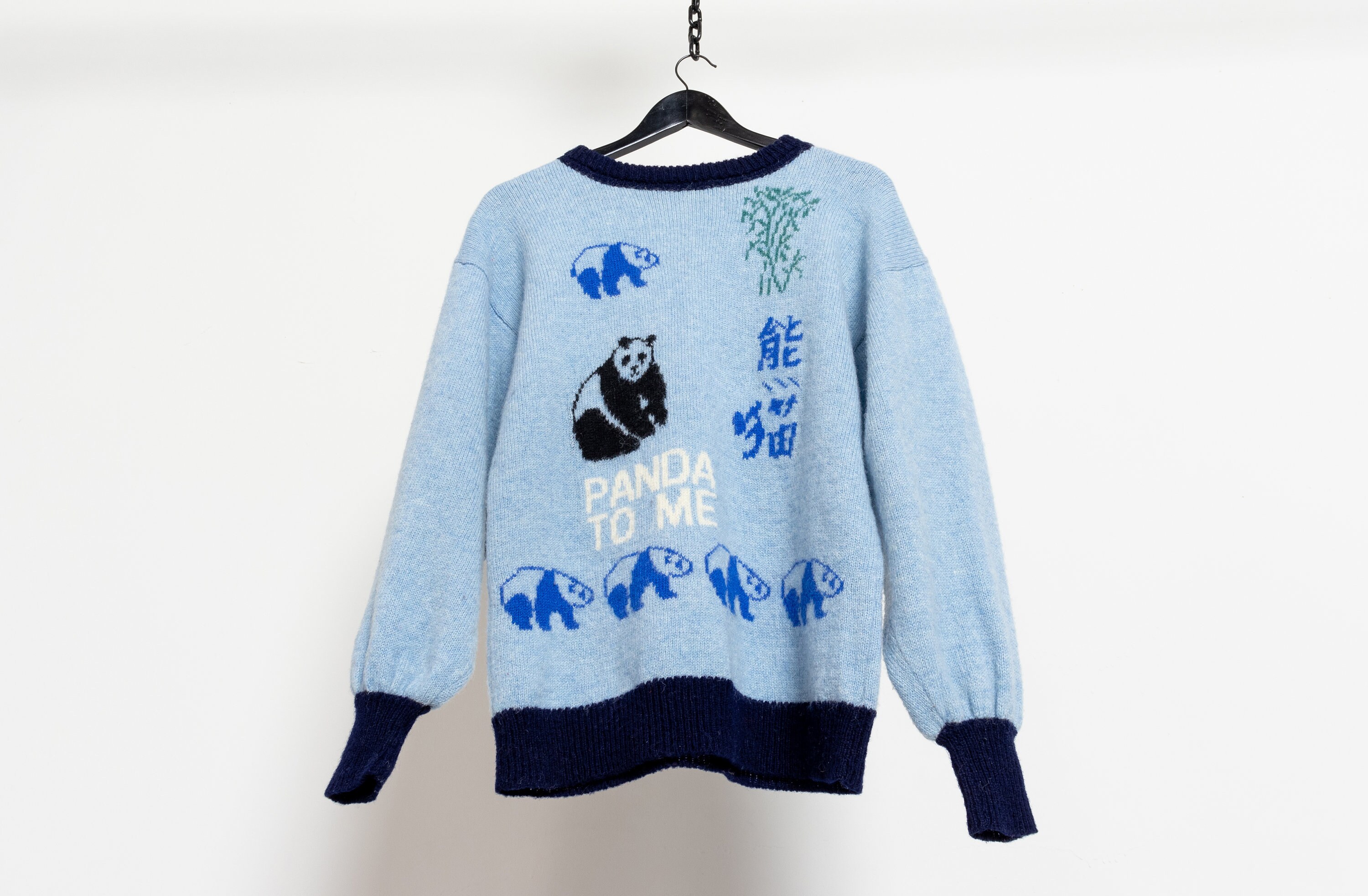 Kleding Dameskleding Sweaters Pullovers Medium WOL PANDA TRUI gebreide trui vintage gezellige herfst winter baby blauwe vrouwen 