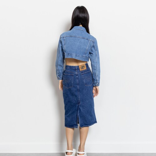 CROPPED DENIM JACKET Y2K Vintage Levi's Jeans Silver Blue Coat Fall Spring Woman / shops Small