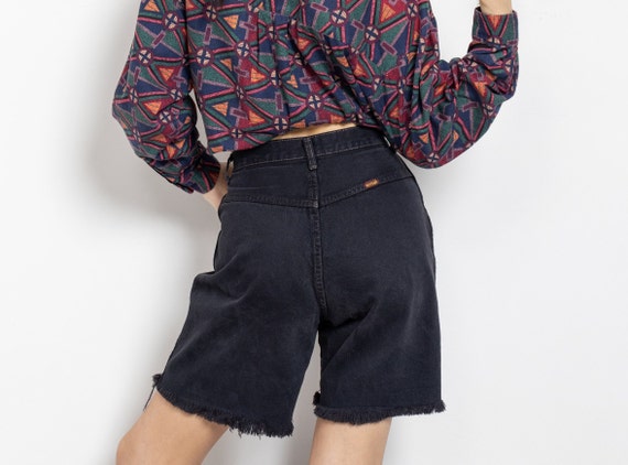 Curvy BLACK DENIM SHORTS Longline Faded High Waist Bermuda Jorts