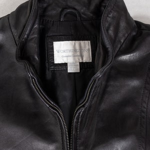 BLACK LEATHER BLAZER Jacket Vintage Coat 90's Oversize Sleek Black Zip Up / Large Xl image 8