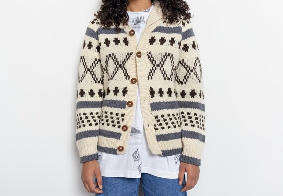 Cowichan HANDKNIT SWEATER CARDIGAN Cream Oversize Grandpa