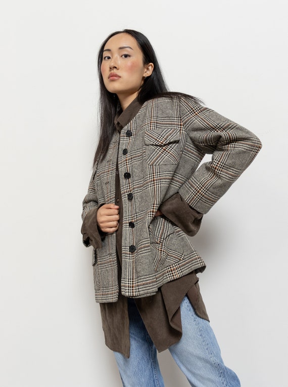 WOOL BLAZER STRUCTURED jacket houndstooth coat vi… - image 2