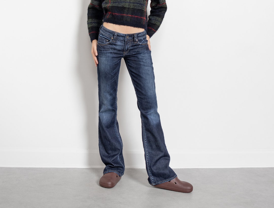 Low Rise Hips LOW RISE Y2K JEANS Faded Denim Women U S A Usa Made Flares / 36.5 37 ...