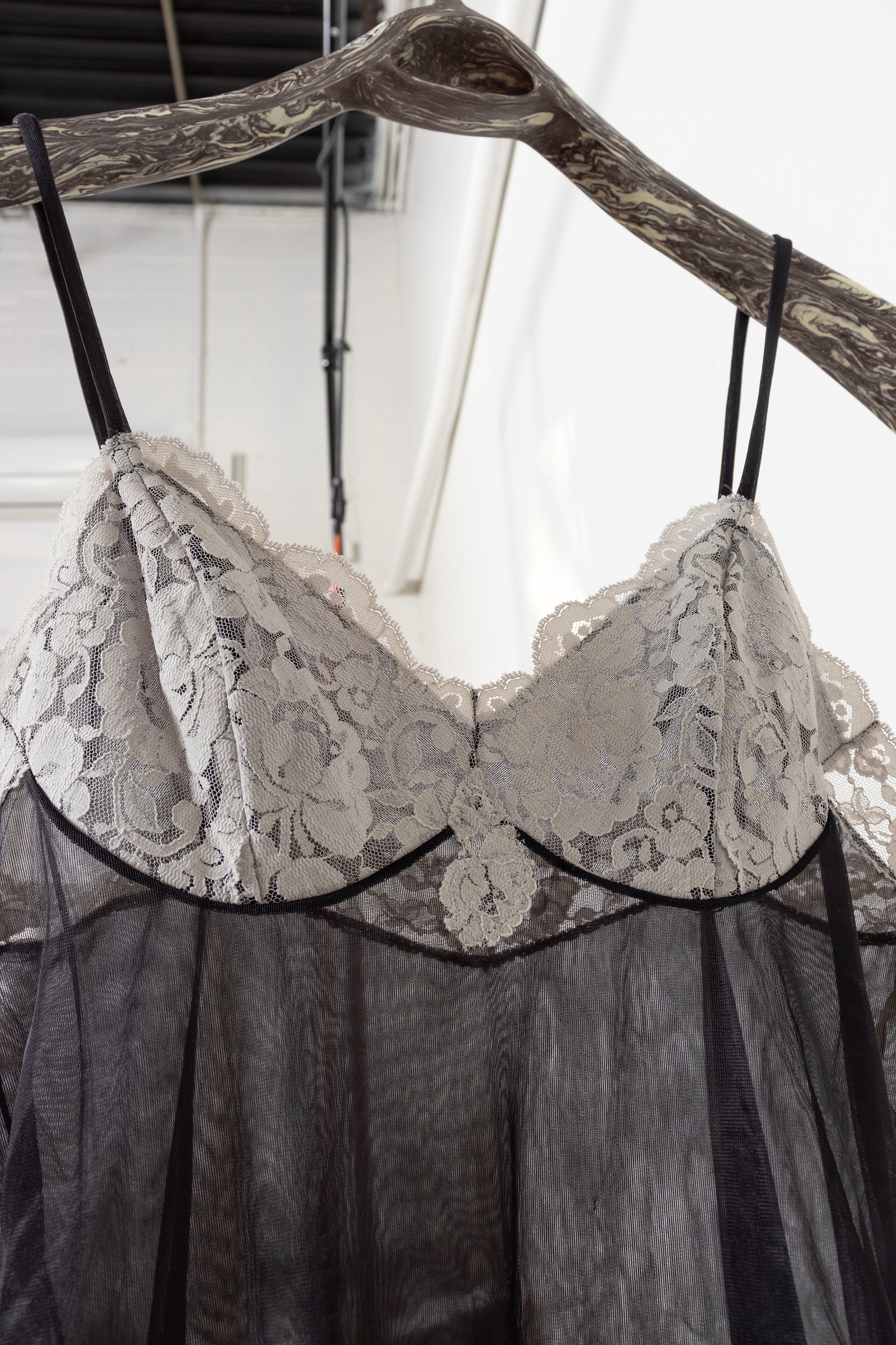 BLACK SHEER CAMISOLE White Lace Trim Vintage Lolita Dolly