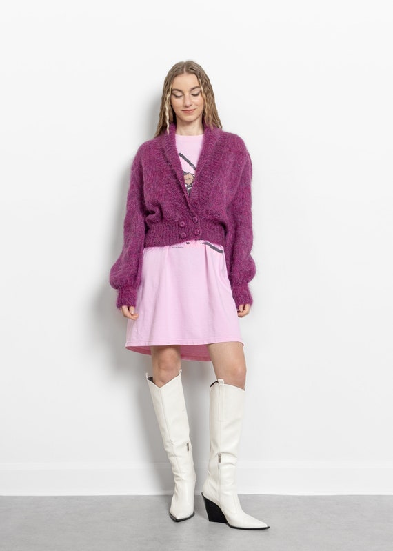 PINK FUZZY GRANNY Batwing Mohair Jumper Sweater Ha