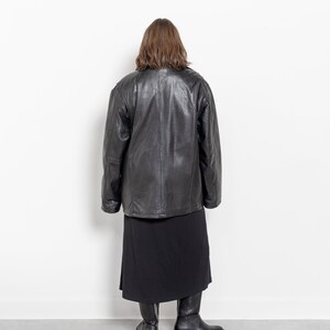 BLACK LEATHER JACKET Vintage Blazer Coat Menswear Woman 90's Oversize / Extra Large Xl image 8