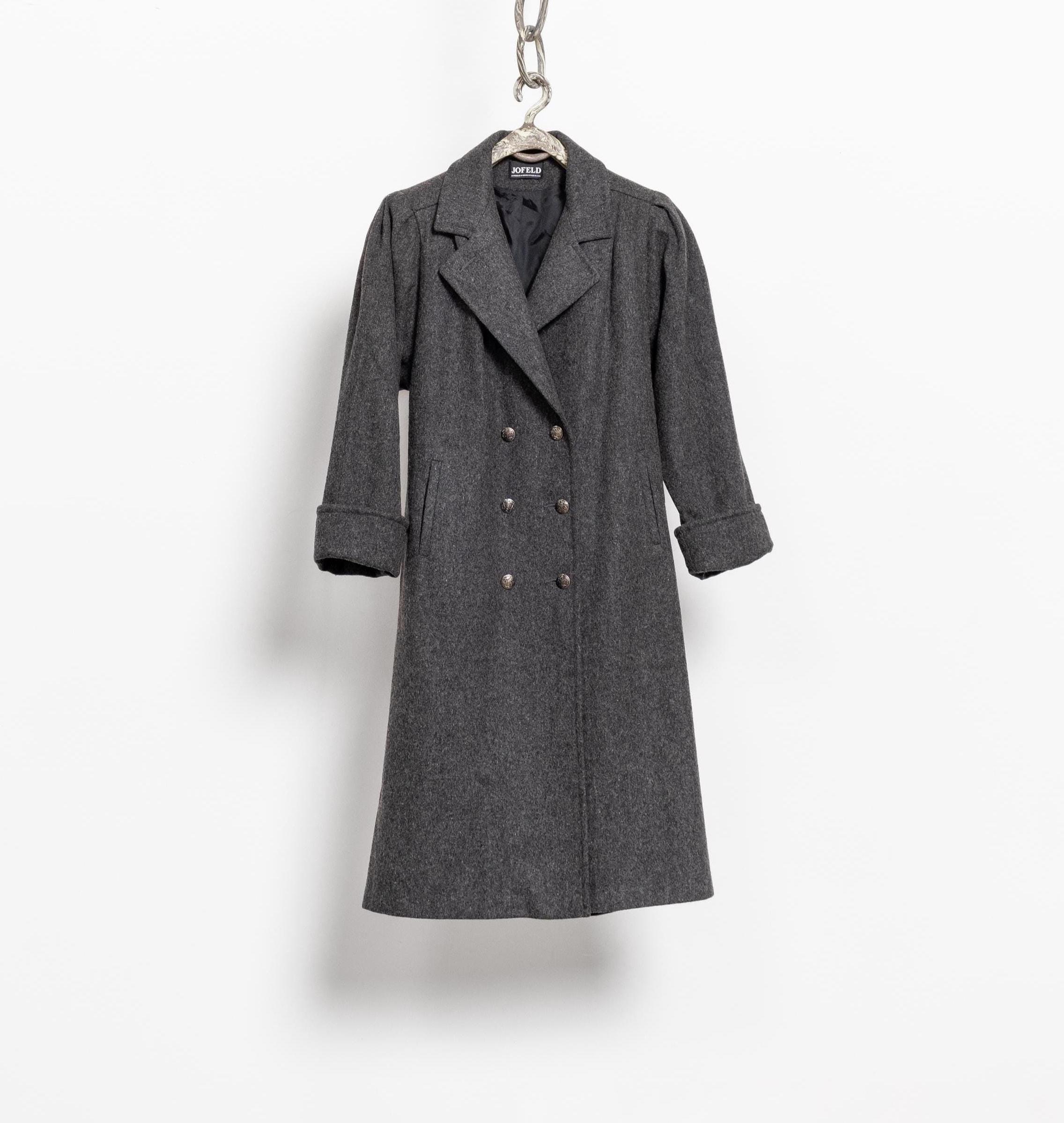 Vintage 90s Wool Trench Coat: Grey Double Breasted Oversized