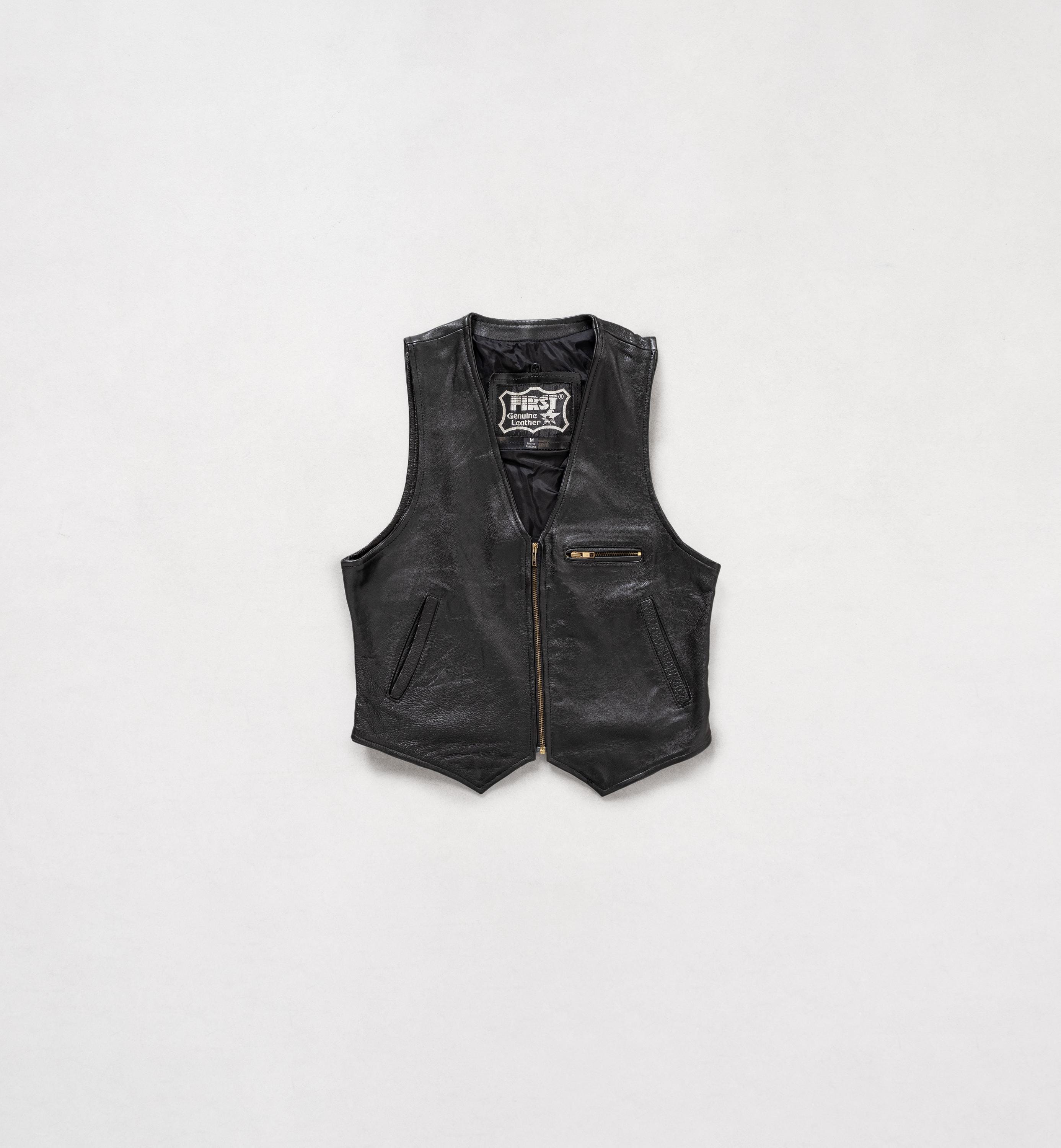 Vintage LEATHER VEST*BIKER VEST Size: 52 With Back Belt From