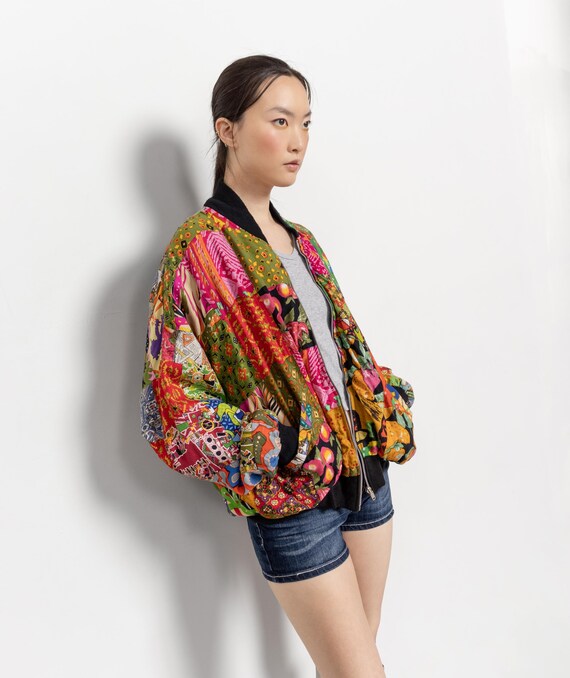 PATCHWORK BOMBER JACKET Vintage Rainbow Pattern A… - image 3