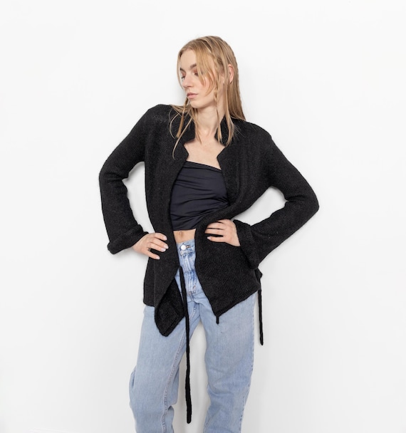 BLACK MOHAIR CARDIGAN Vintage Sweater Wear Knitwear 90's