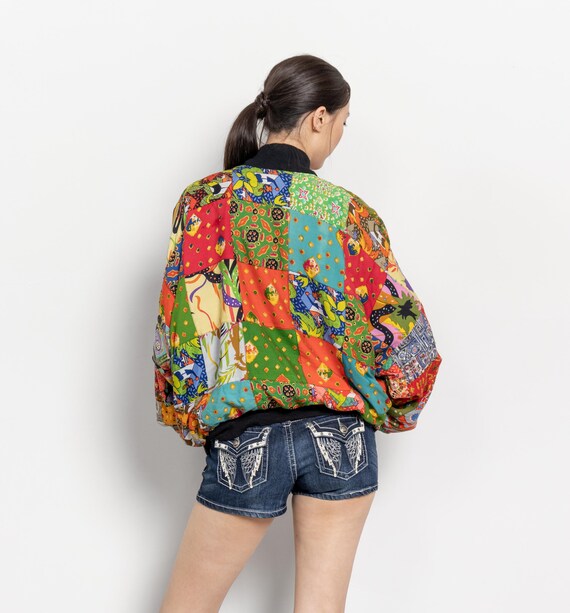 PATCHWORK BOMBER JACKET Vintage Rainbow Pattern A… - image 7