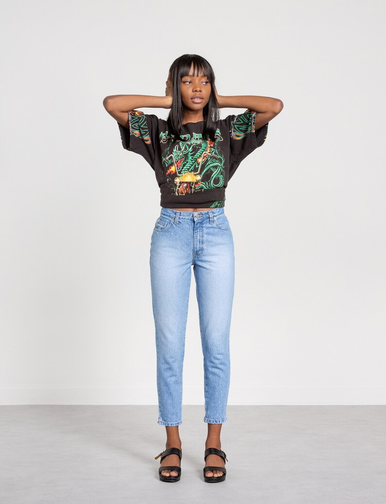 90S JEANS HIGH WAIST vintage women Moda Int/'l denim Faded Capris cropped ankle Skinny denim 36 Inch Hips Size 2