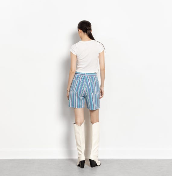 Vintage Stripe Denim Jorts: 90s High Waist Bermuda Shorts, Size 5
