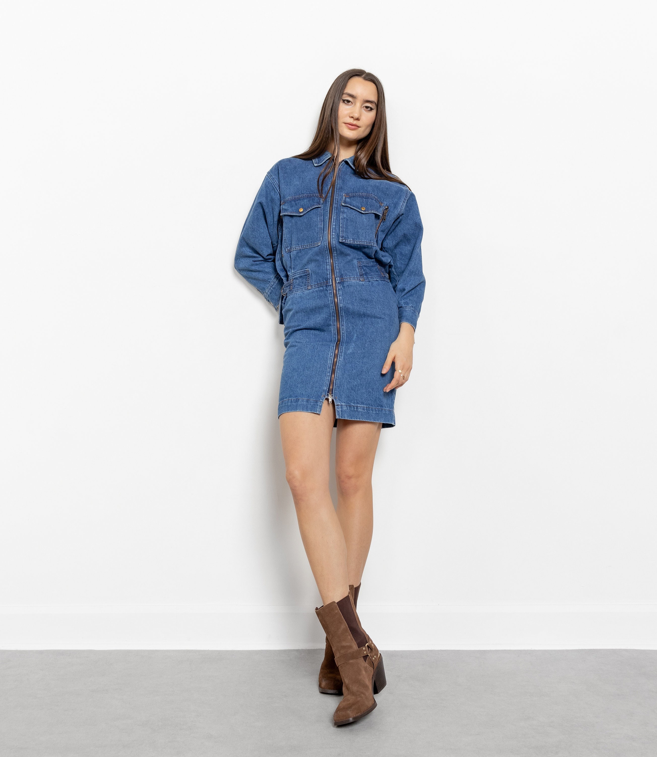 long sleeve zip up denim dress Topshop denim zip through long sleeve mini dress in washed black