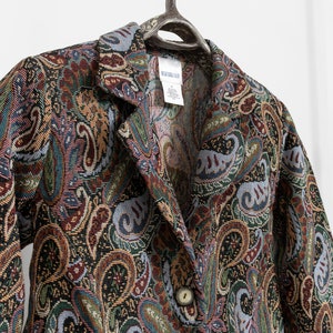 WOVEN BLAZER Vintage Woven Cotton Tapestry Jacket Coat 70''s Classic / Small Medium image 5