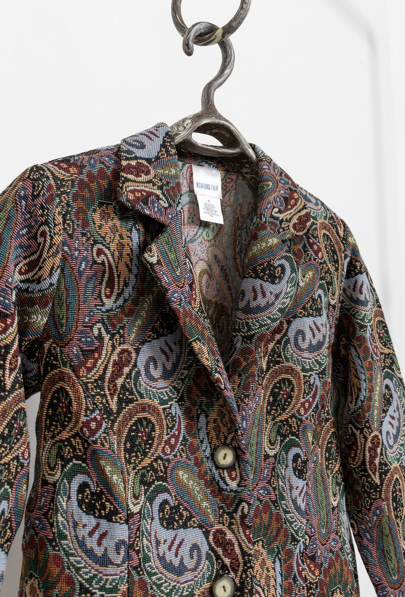 WOVEN BLAZER Vintage Woven Cotton Tapestry Jacket Coat 70''s Classic / Small Medium image 5