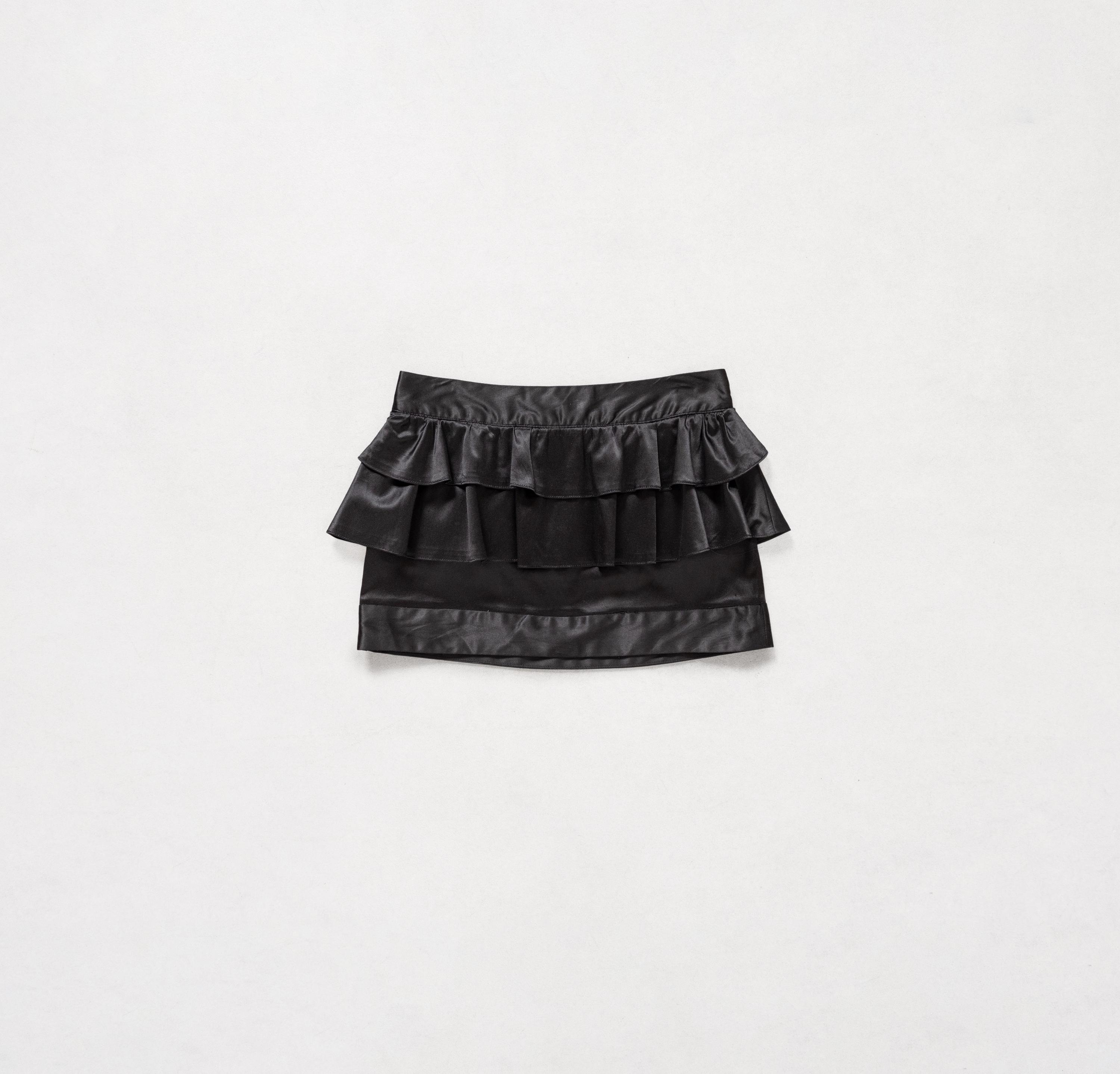 Black RUFFLED Y2K MINI SKIRT Vintage 2000'S Frilly Low Rise