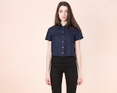 Crop top linen navy blue simple classic vintage Small