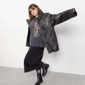 BLACK LEATHER JACKET Vintage Blazer Coat Menswear Woman 90's Oversize / Extra Large Xl image 6