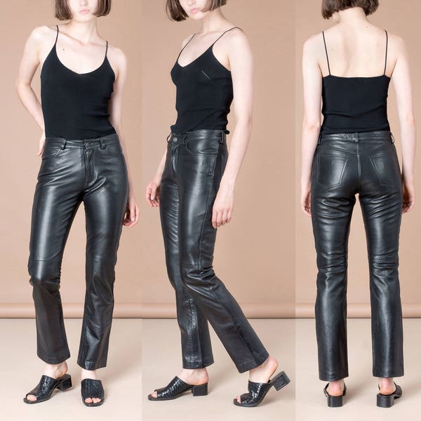 LEATHER PANTS WOMEN woman black 90S vintage trousers High Waist G A P gap jeans / Size 5 / 27 28 inch waist