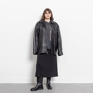 BLACK LEATHER JACKET Vintage Blazer Coat Menswear Woman 90's Oversize / Extra Large Xl image 7