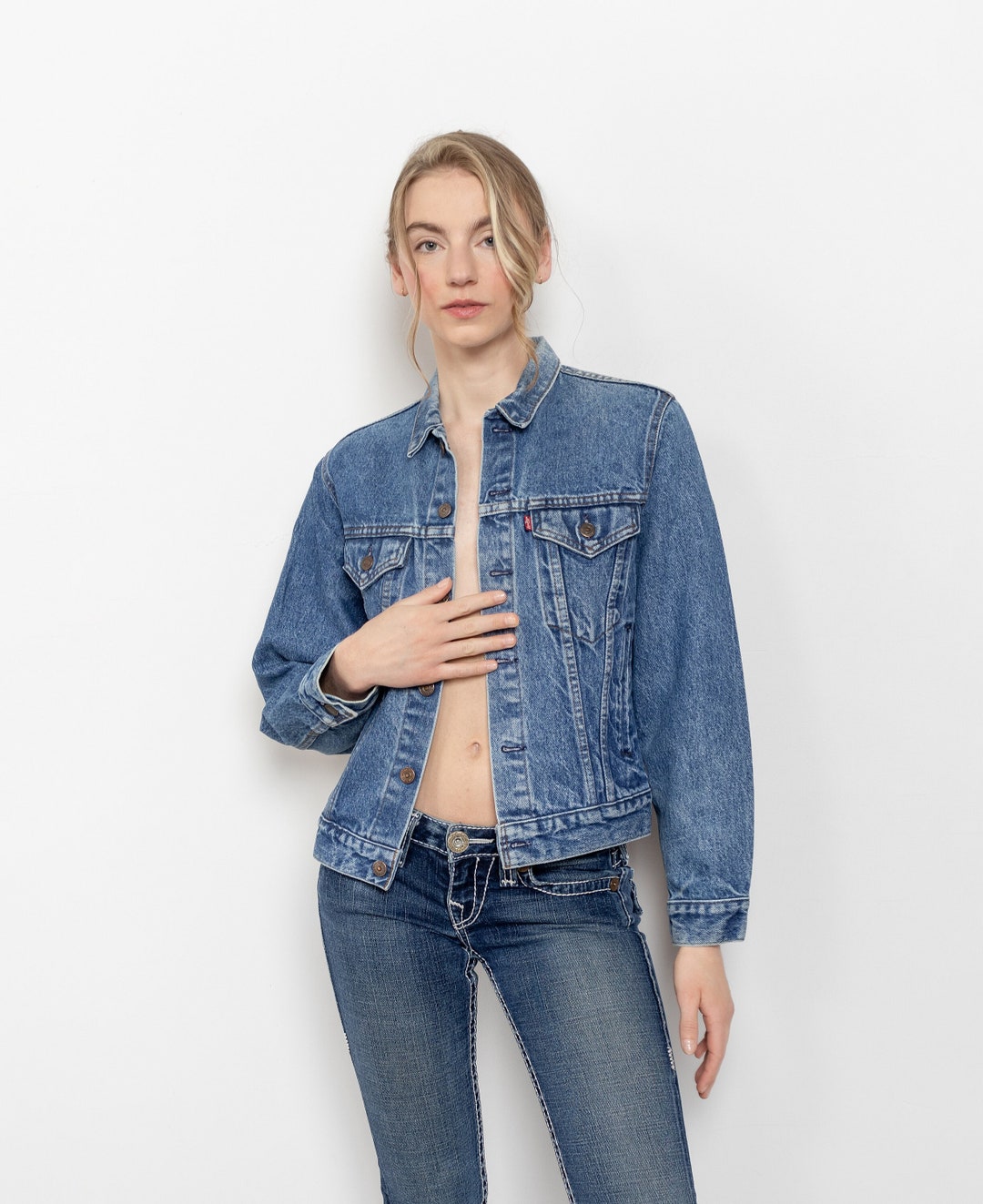 LEVI'S DENIM JACKET Vintage Faded Dark Wash Blue Jean Cotton LEVI'S DENIM JACKET Vintage Faded Dark Wash Blue Jean Cotton