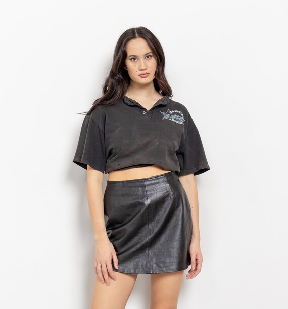 Black leather mini skirt size 6 deals