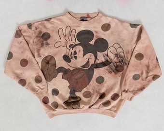 sale BLEACHED MICKEY MOUSE Polka Dot sweatshirt Vintage Crazy Fun cartoon mice graphic tees / Medium