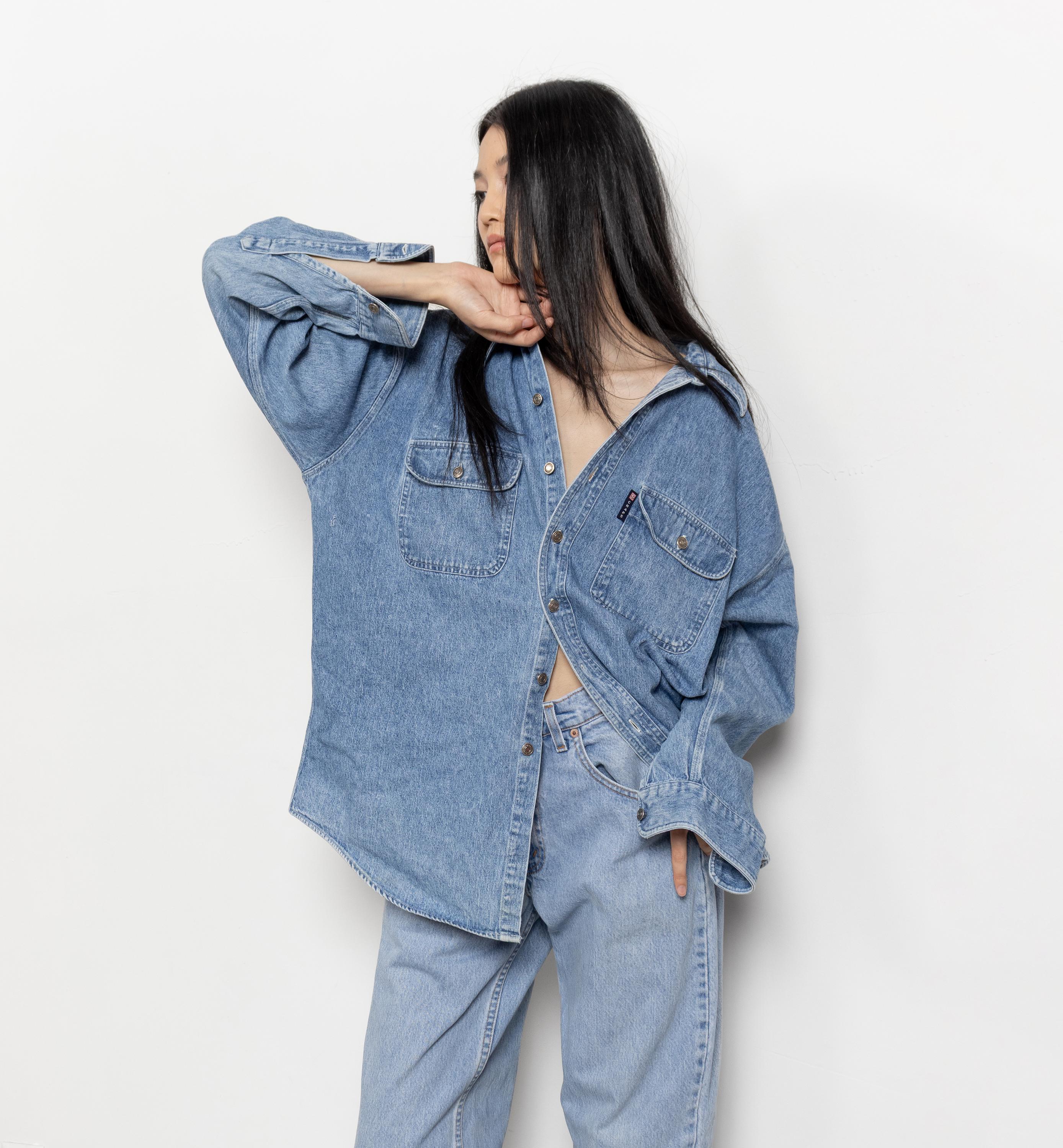 VINTAGE DENIM SHIRT Blue Jean Cotton Chaps Ralph Lauren Workwear