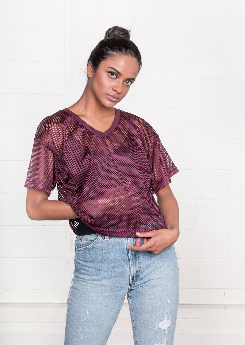 SALE MESH CROP top sportswear sports mesh vintage Plum Purple sheer vintage 90s Small