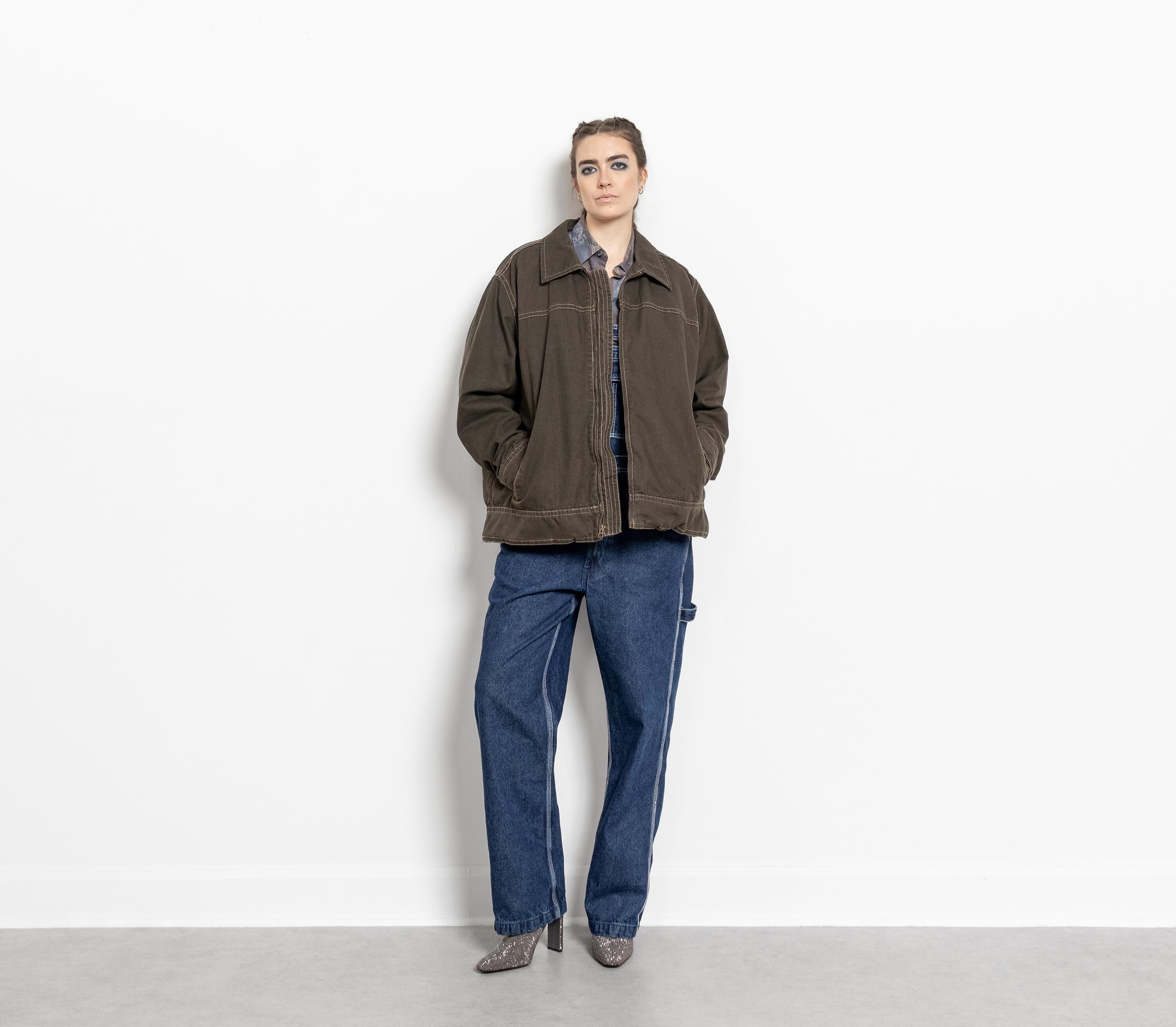 CANVAS JACKET Vintage Zipper Utility Workwear Light Coat