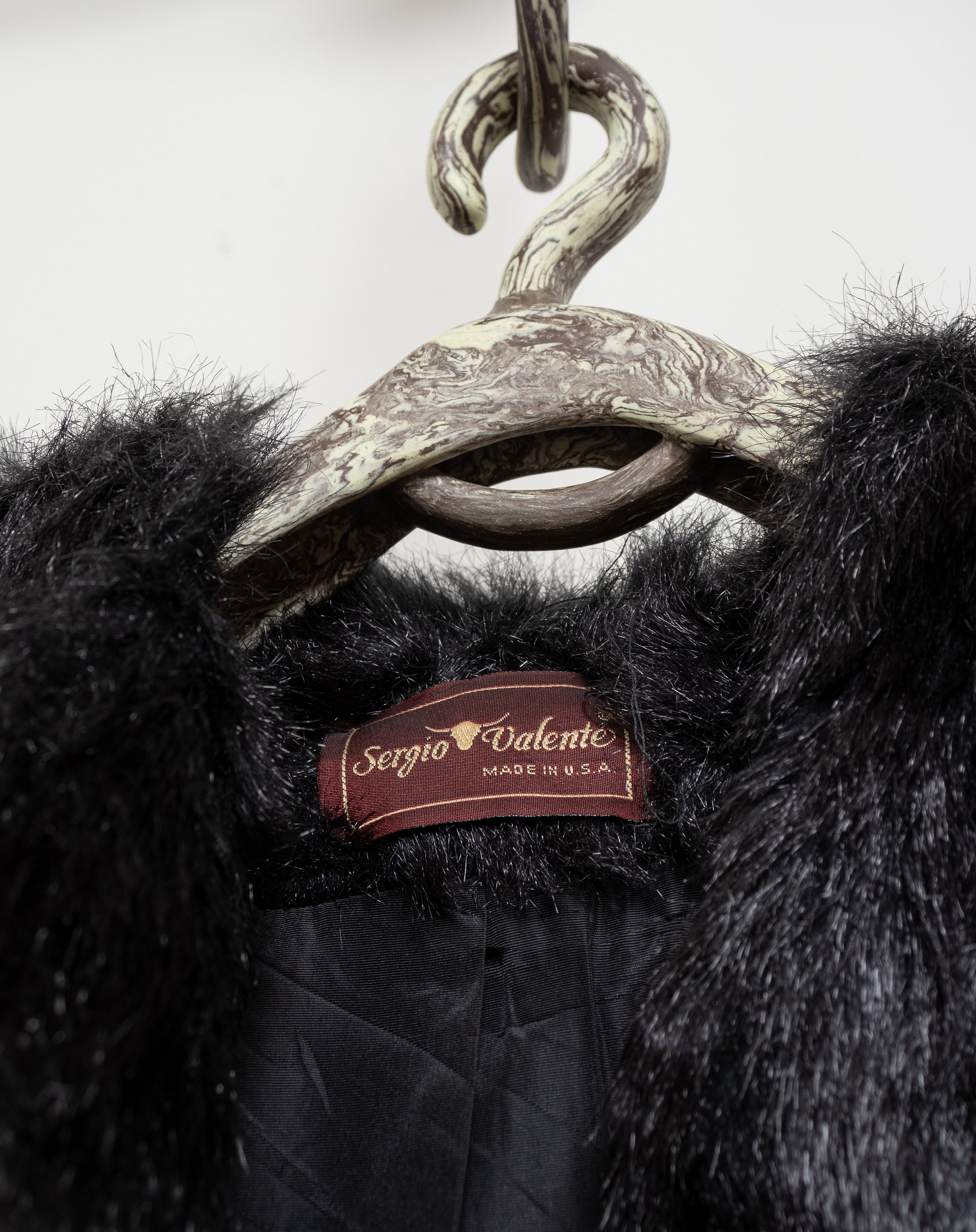 BLACK FAUX FUR Jacket Coat Boxy Oversize Vintage Cozy 60S Pockets