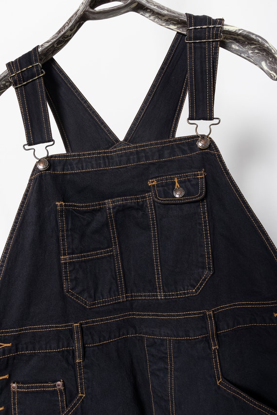 SALOPETTE EN DENIM NOIRE Avec surpiqûres blanches vintage