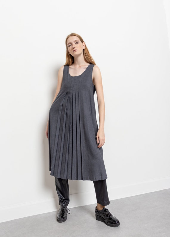 GREY BABYDOLL Maxi Dress Sleeveless Fall Maternity Vintage Winter Minimalist Preppy Small Etsy UK