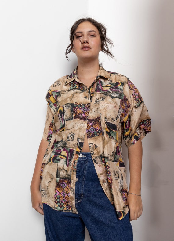 SILK SHIRT OXFORD Vintage Oversize Light Summer B… - image 8