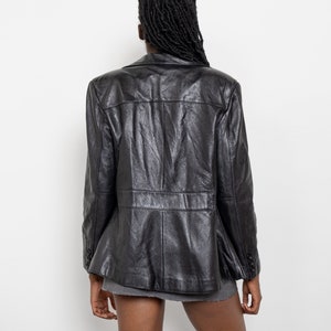 BLACK LEATHER BLAZER Vintage Jacket Coat Woman Fall Spring 90's / Medium Large image 5