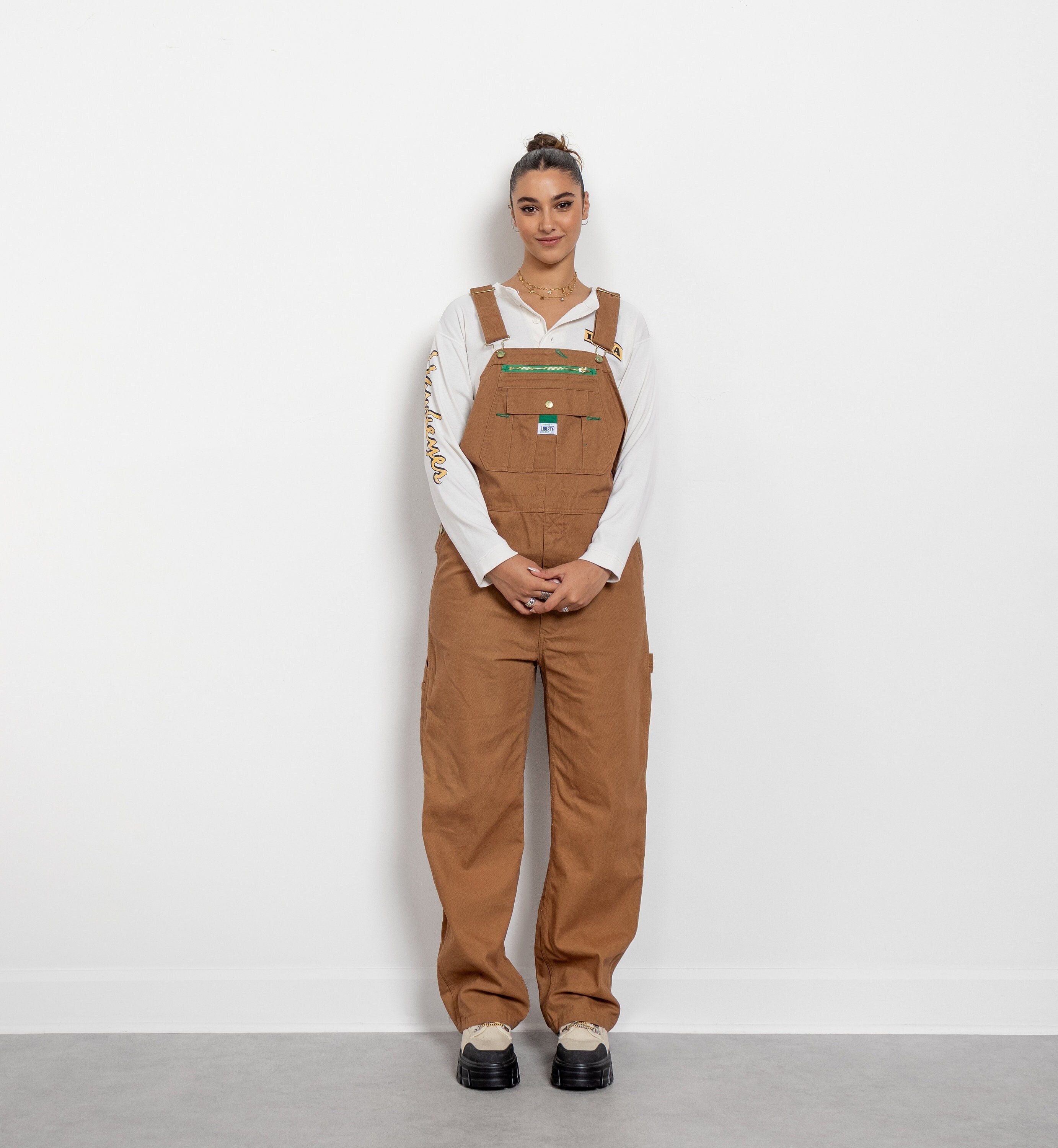 COTTON CARPENTER OVERALLS Caramel Brown Workwear Oversize
