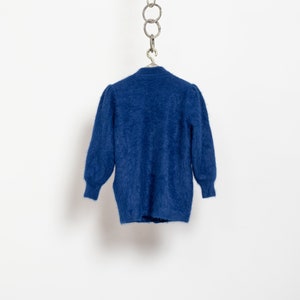 BLUE ANGORA CARDIGAN Beaded Longline Vintage Jumper Wool Lined Embellished Cozy / Free Size image 9