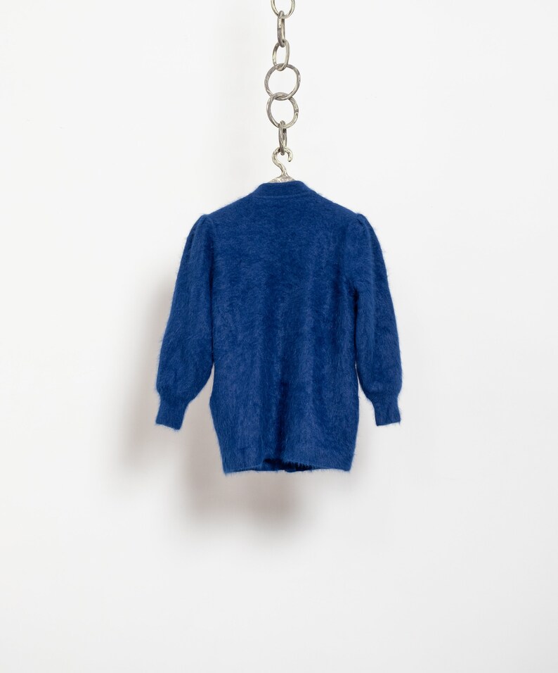 BLUE ANGORA CARDIGAN Beaded Longline Vintage Jumper Wool Lined Embellished Cozy / Free Size image 9