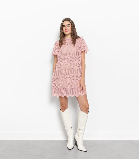 PINK LACE DRESS See Through Sheer Vintage Short Sleeves Delicate Loose 60's  / Small Medium - Etsy