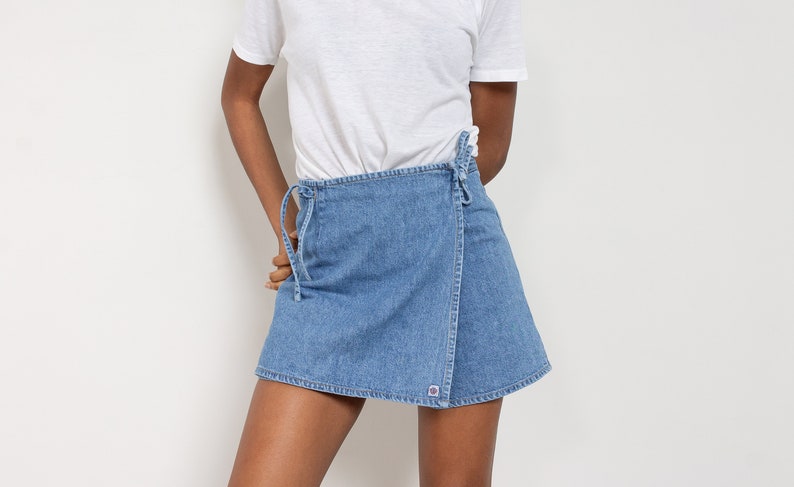 sale LIGHT DENIM SKORT shorts skirt mini vintage High Waist women Spring Summer / 26 Inch Waist / Size 4