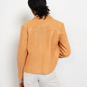 ORANGE LEATHER BLAZER Vintage Gap Zip Up Jacket Coat Woman 90's / Small image 4