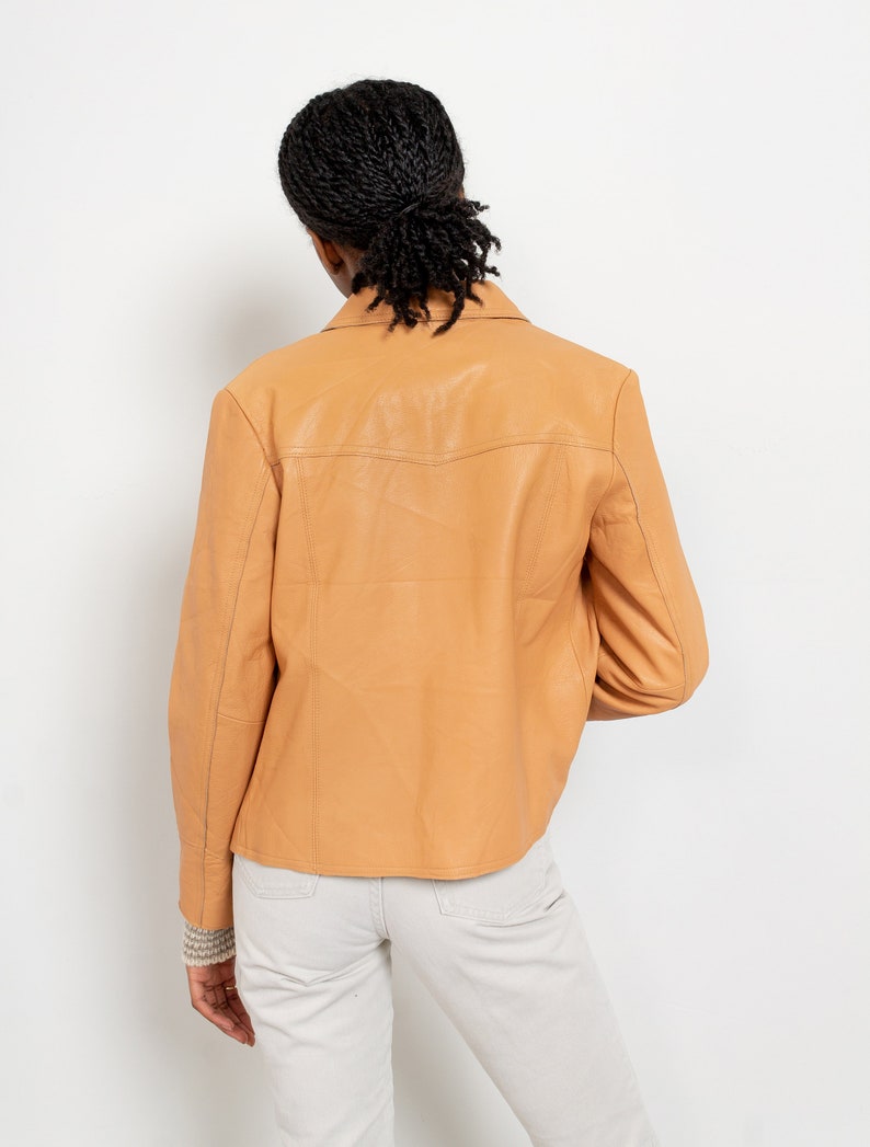 ORANGE LEATHER BLAZER Vintage Gap Zip Up Jacket Coat Woman 90's / Small image 4