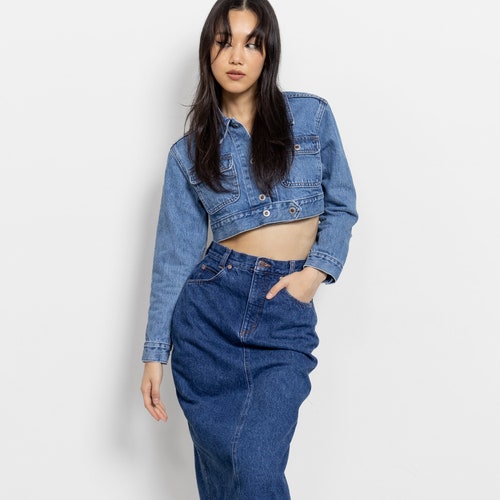 CROPPED DENIM JACKET Y2K Vintage Levi's Jeans Silver Blue Coat Fall Spring Woman / shops Small