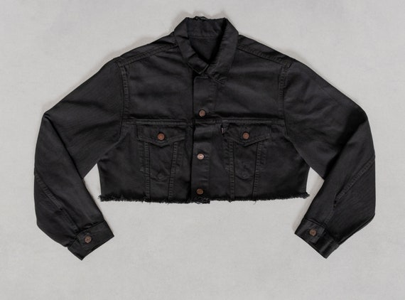 CROPPED BLACK LEVI'S Denim Jacket Over-dyed Vintage Frayed - Etsy Australia