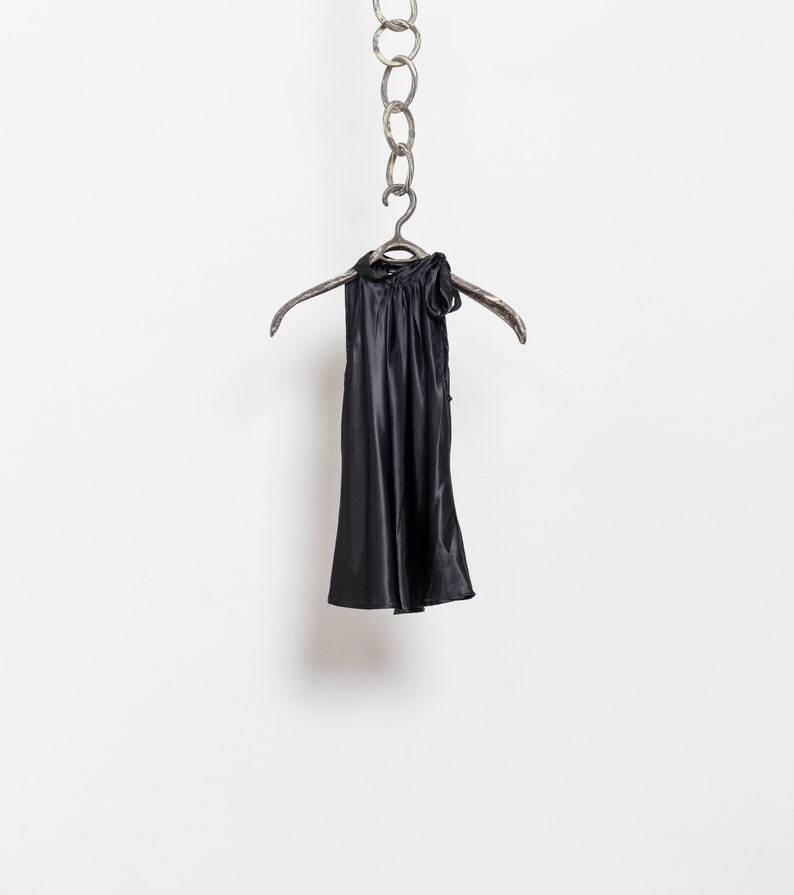 BLACK HALTER TOP Sleeveless Satin Vintage Party Holiday Clubwear Shimmery Small / Medium image 4