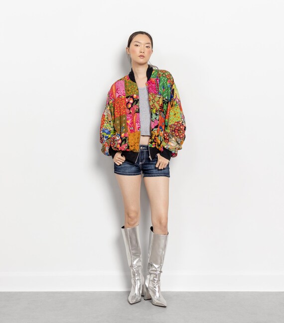 PATCHWORK BOMBER JACKET Vintage Rainbow Pattern A… - image 8