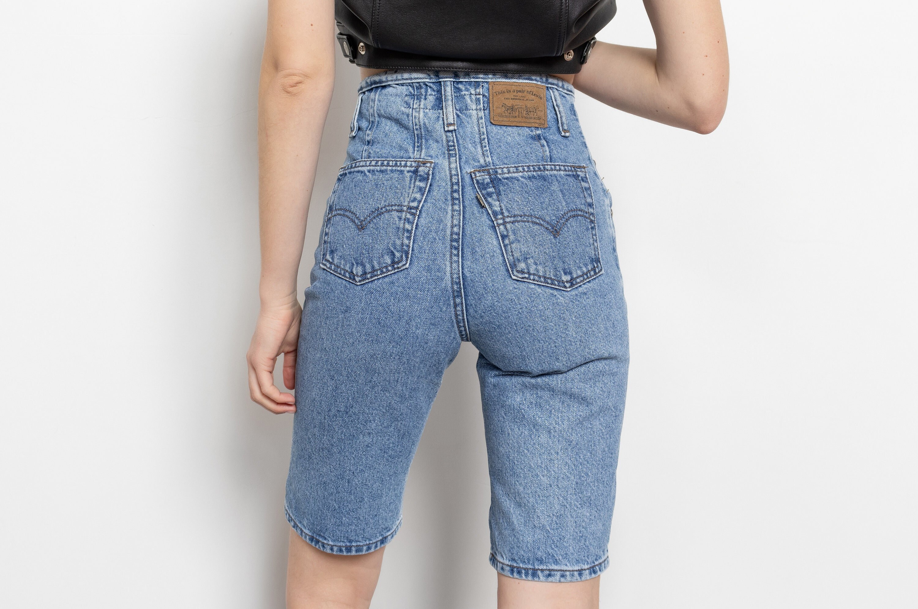 LEVI S DENIM SHORTS Longline Knee Length Tight Y2K Vintage Denim Curvy Fit 24 Inch Waist Size 1 Etsy