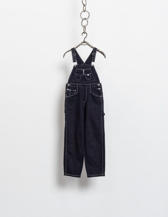 SALOPETTE EN DENIM NOIRE Avec surpiqures blanches vintage Baggy Workwear Salopette Petit moyen Etsy France