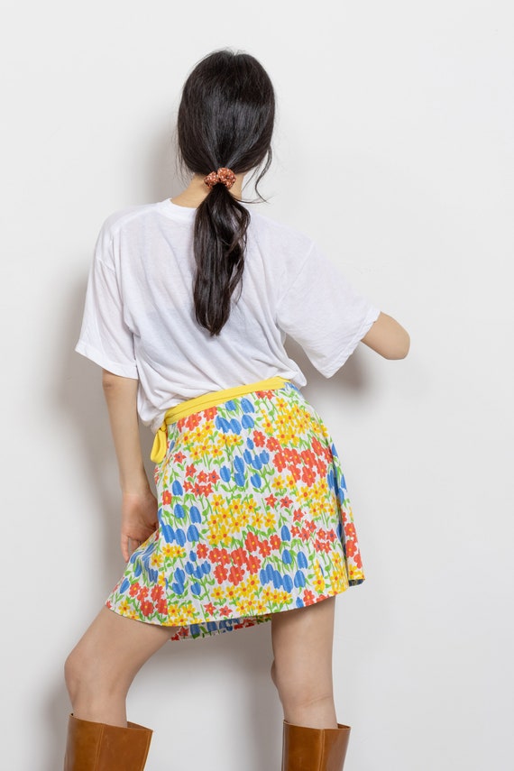 YELLOW FLORAL WRAP Mini Skirt Summer Spring Tulip… - image 5